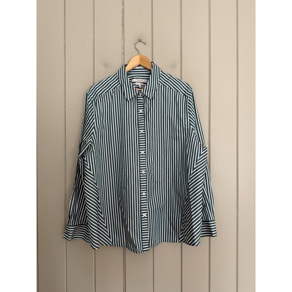 Foxcroft Shirt 20W Heritage Non-Iron Button Up Career Office Teal Green Stripe